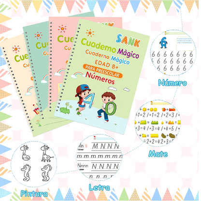KIT CUADERNOS  MAGICOS  CALIGRAFIA EN  ALTO RELIEVE  x 4  MODULOS  Y 10 MINAS